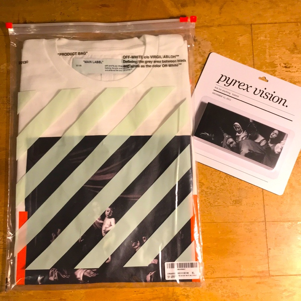 OFF-WHITE Virgil Abloh Pyrex Vision NWT Sealed Caravaggio XL T-Shirt & Flipbook